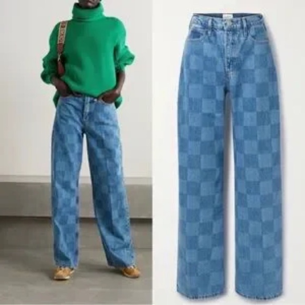 ❤️NWT FRAME DENIM Wide Leg Jeans In Indigo Checkered Size 33